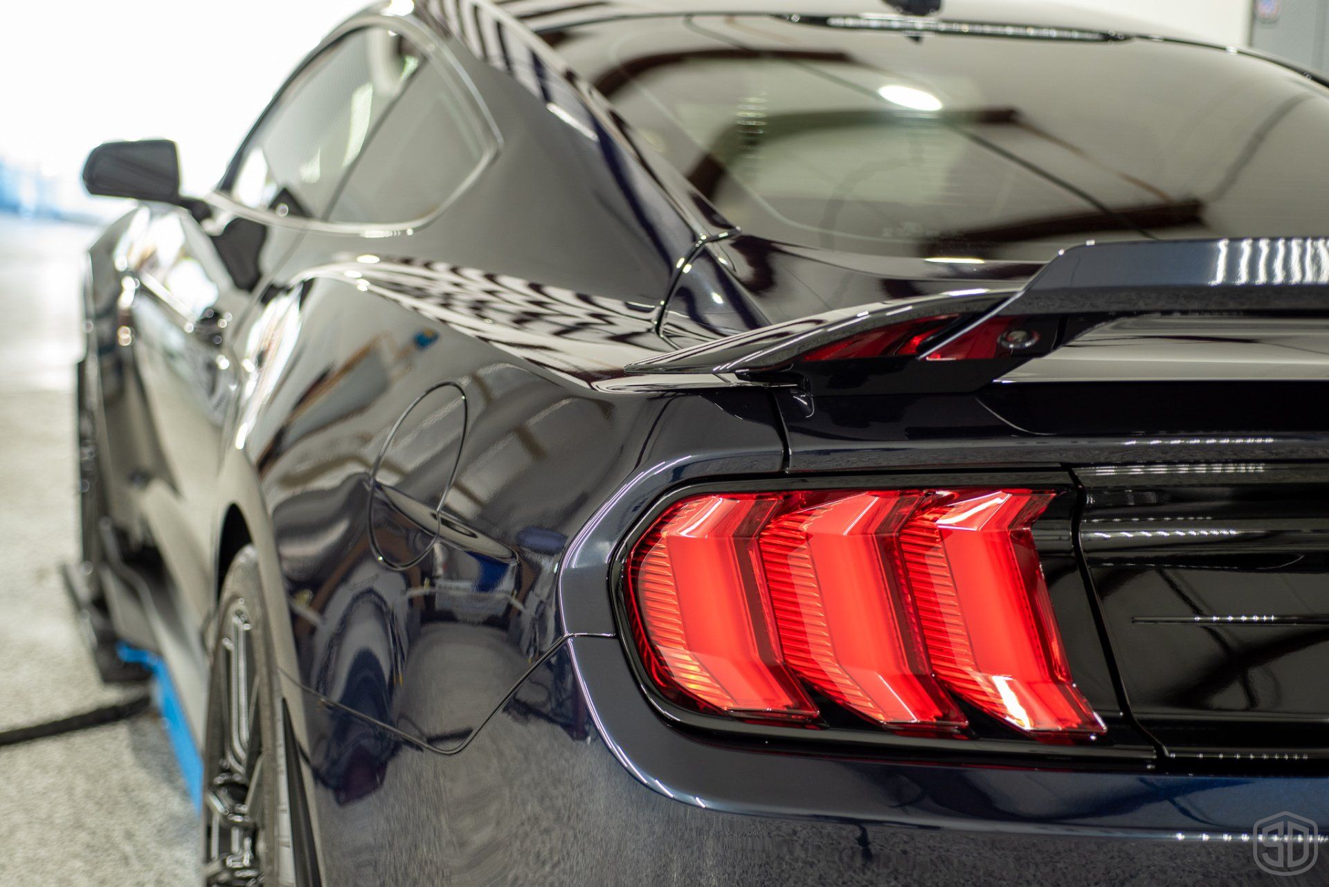 2020 Ford Mustang GT500 level 3 paint correction, xpel ppf, stek dynoflex windshield protection film, modesta BC05 advanced water repellent glass coating, BC06 wheel and caliper protective coating rear tail light close upOrlando