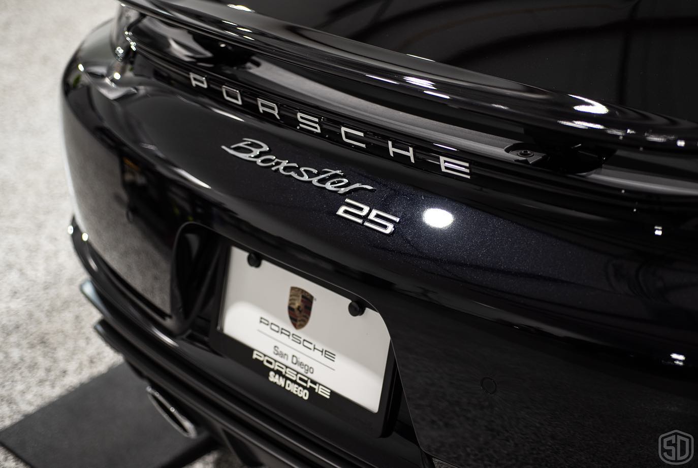 2021 Porsche Boxster Xpel ultimate plus ppf modesta exterior and interior coatings rear view emblem detail - orlando
