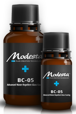 Two bottles of modesta bc-05 advanced water repellent glass coating