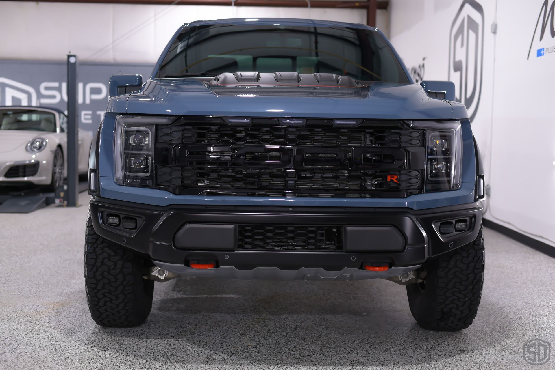 Ford F-150 Raptor R Full Body PPF Wrap with SunTek Films, Modesta BC-04 Nano-Titanium Coating, ExoShield Windshield Protection Film front end view Florida USA
