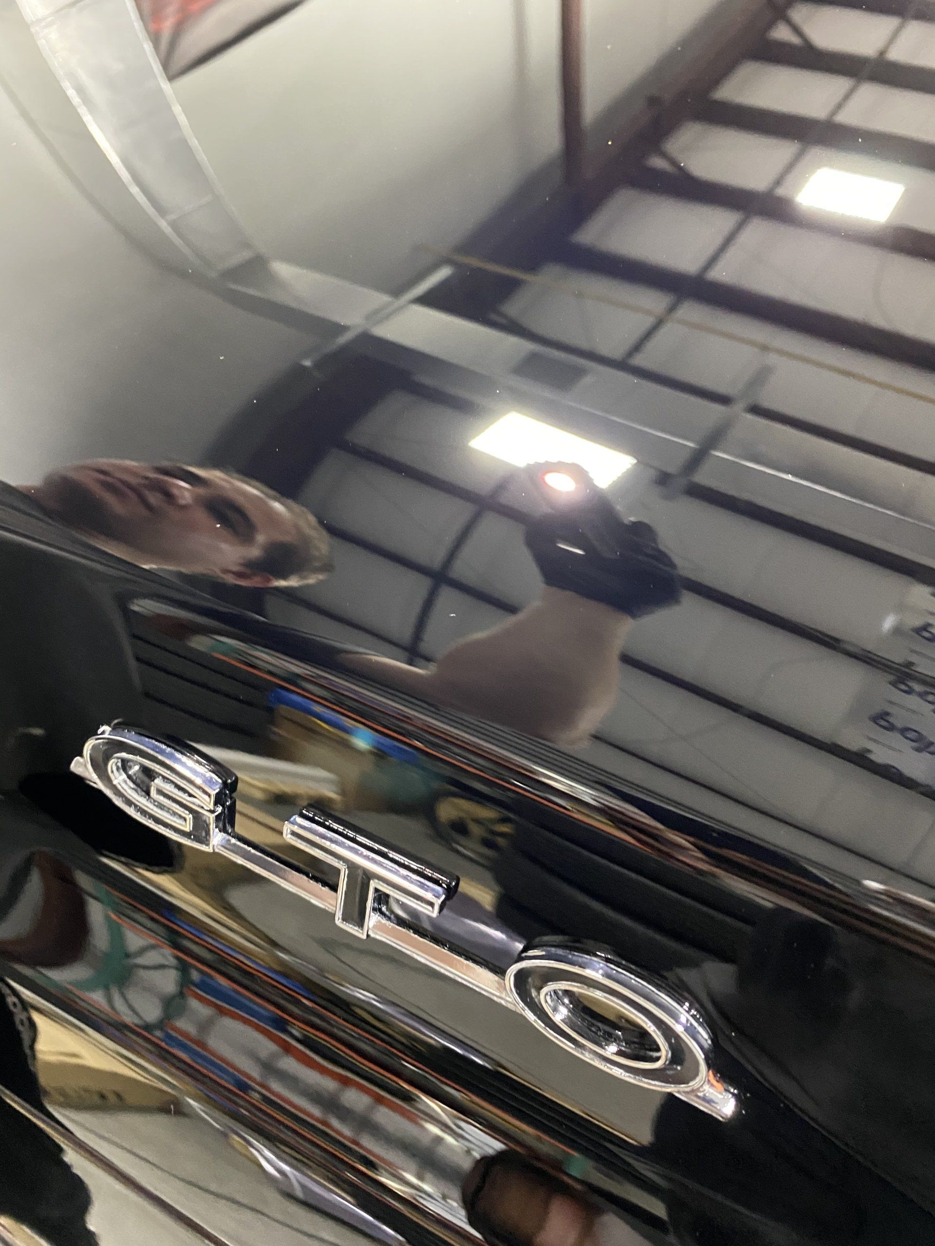 A close up of a gto emblem on a car