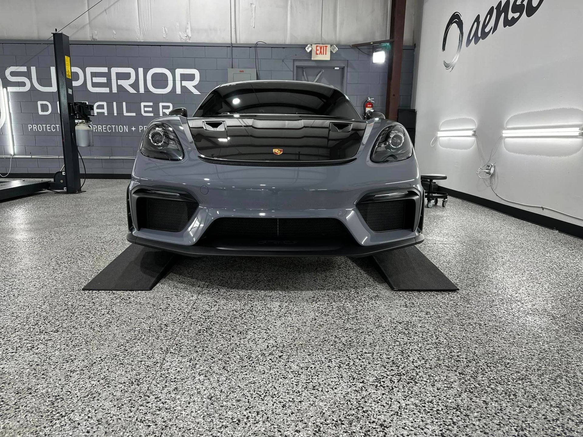 Porsche Cayman GT4 RS Wheels and Calipers Coated with Modesta BC06 High Heat Resistant Glass front end view Florida