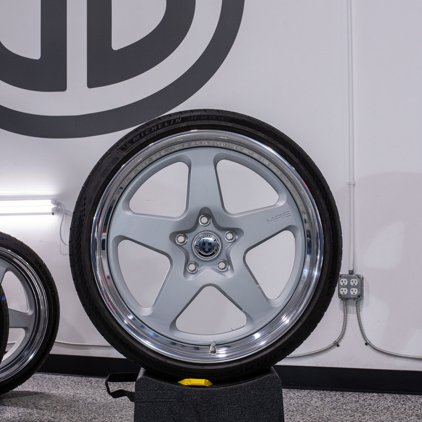 A close up of a wheel with a star on it