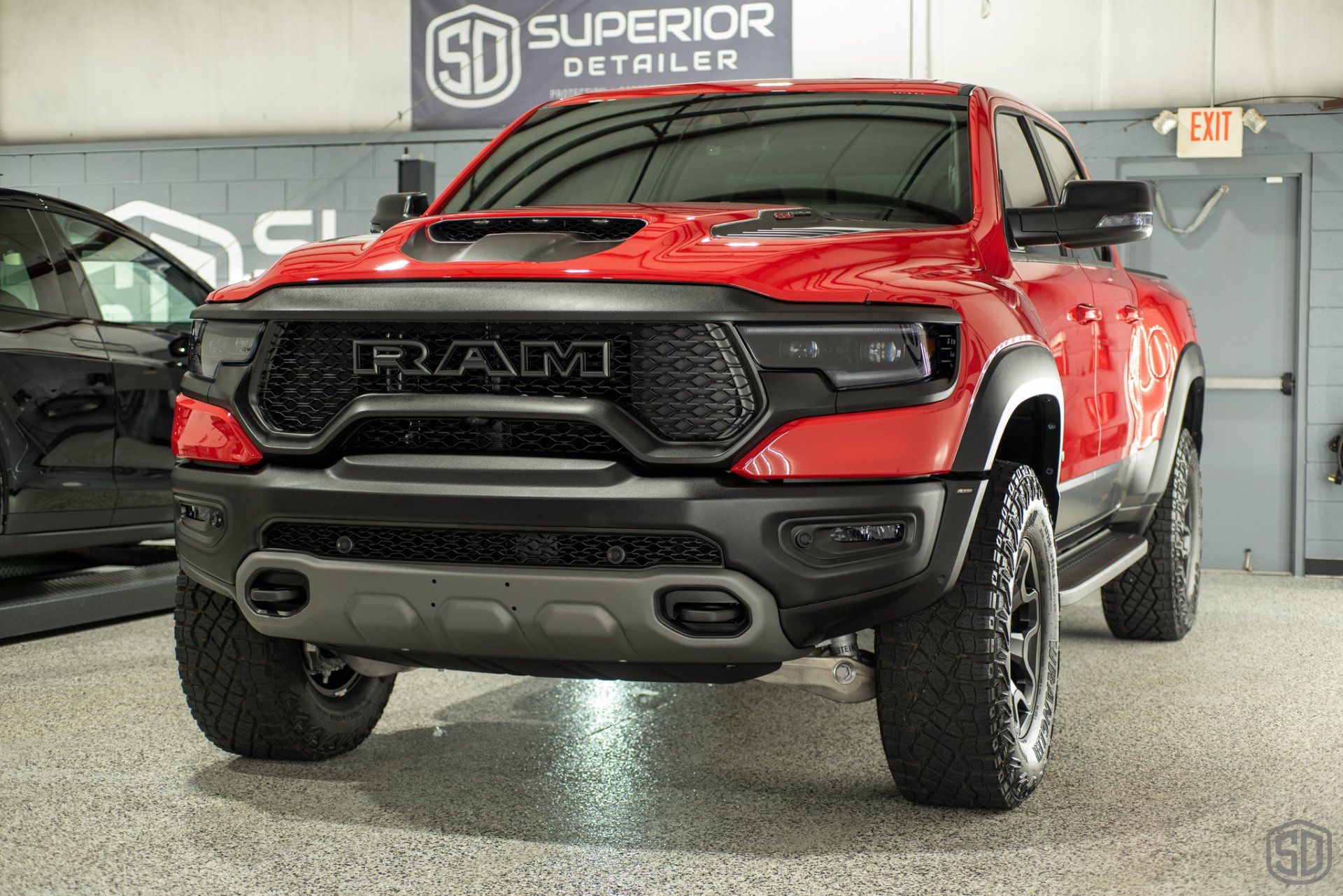RAM TRX Stek Dynoflex windshield protection film, matte ppf, Modesta BC-04 to the paint work, Plastic trim with Modesta Exterior Plastic Coating Orlando, Florida