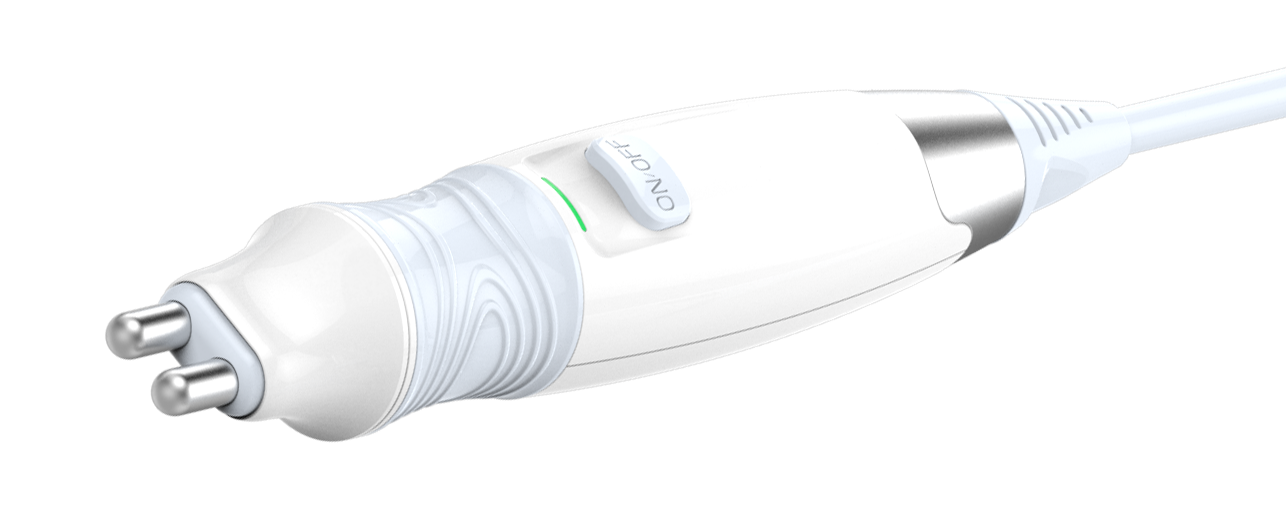 A close up of a white device on a white background.