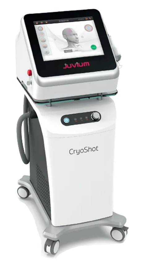 A white machine with wheels and a screen on top of it.
