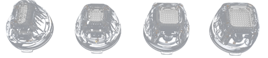 Four different angles of a clear object on a white background.