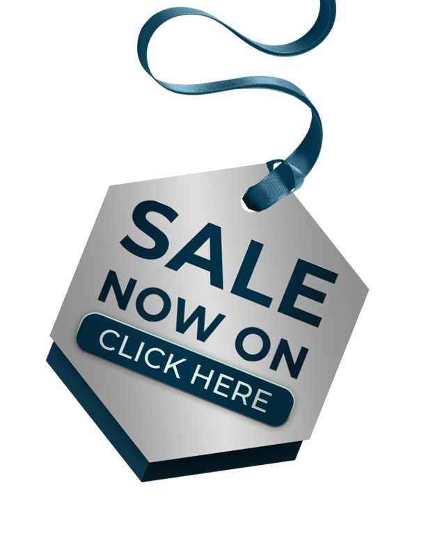 A tag that says sale now on click here