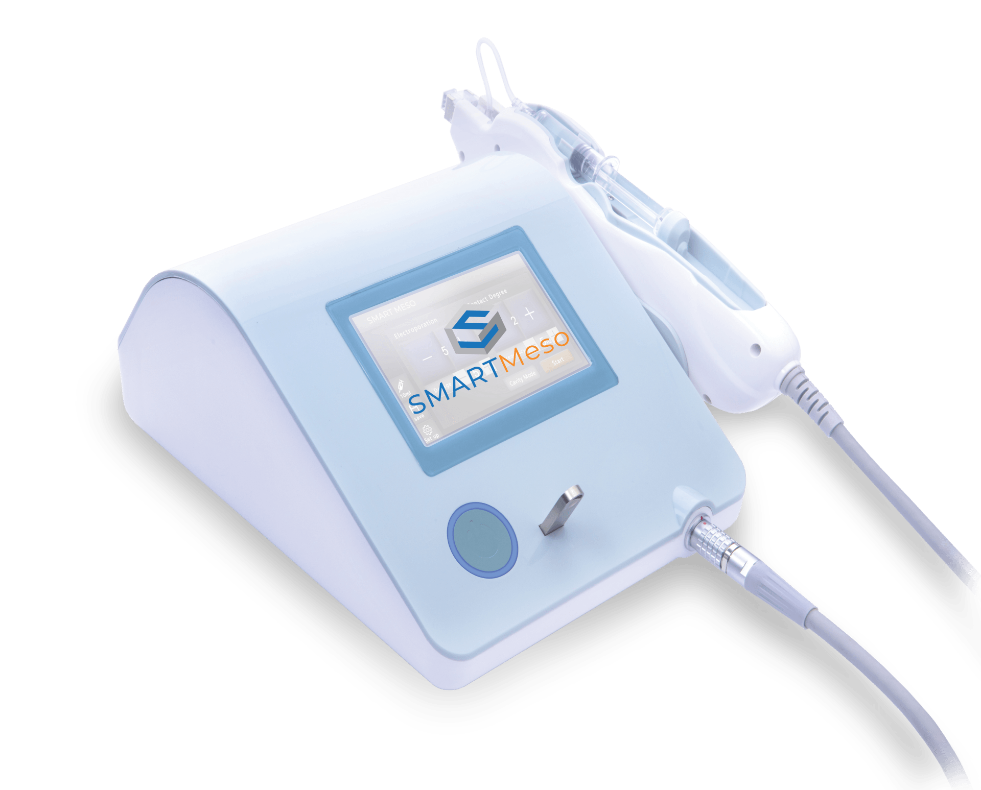 A white device with a screen that says smartmode on it