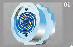 A close up of a blue swirl on a gray background.