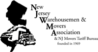 New Jersey Warehousemen & Movers Association logo: NJ outline with moving truck, text overlay.