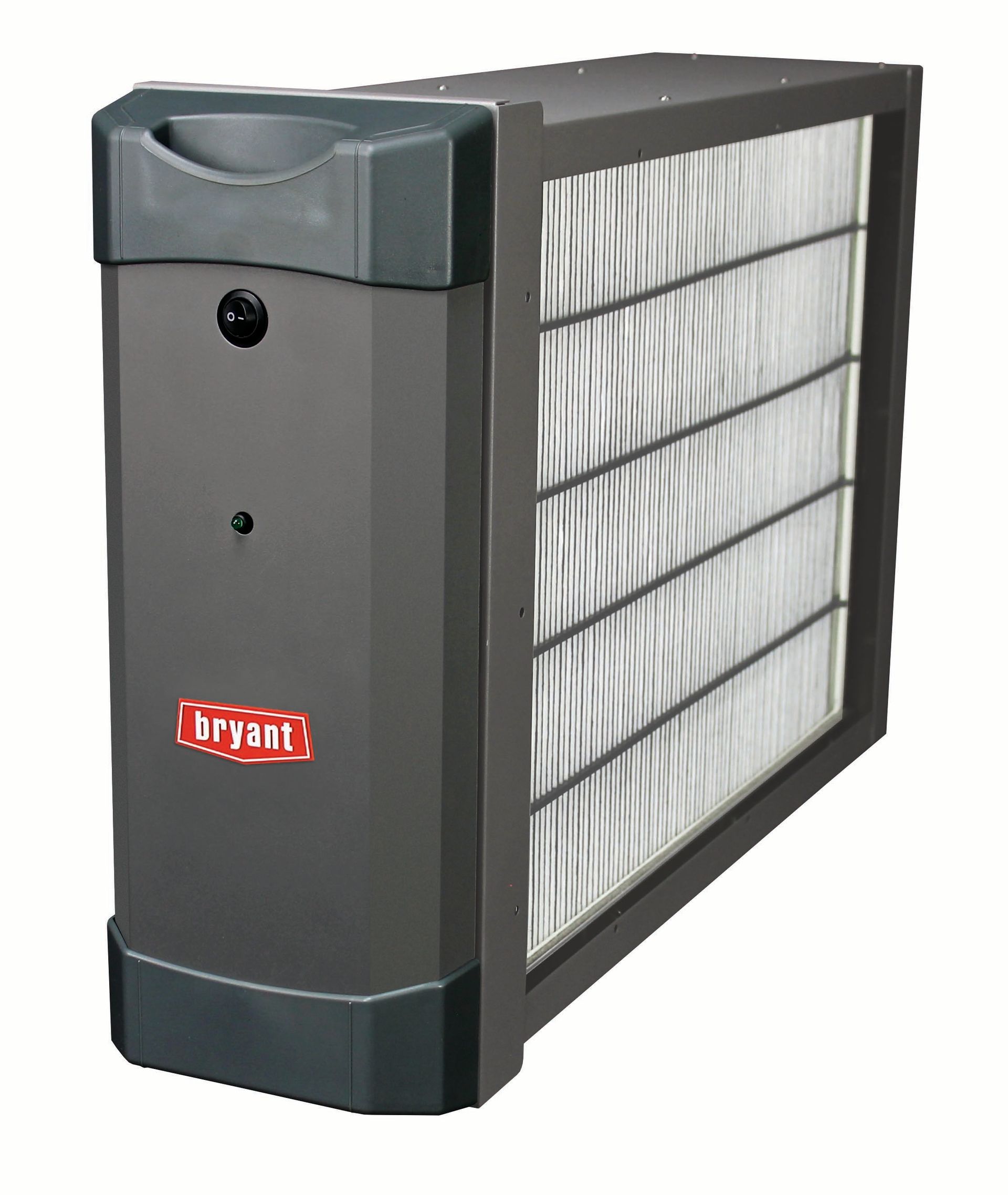 Gray Bryant air filter unit. Shows filter screen.