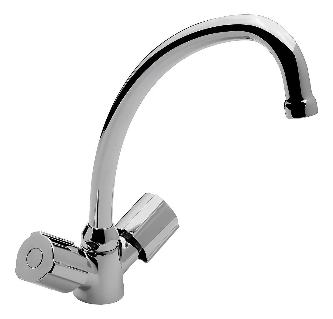 Grifo de cocina cromado con caño curvo y monomando.