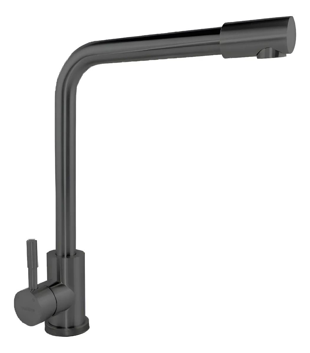 Grifo de cocina moderno de color negro con palanca lateral y caño alto arqueado.