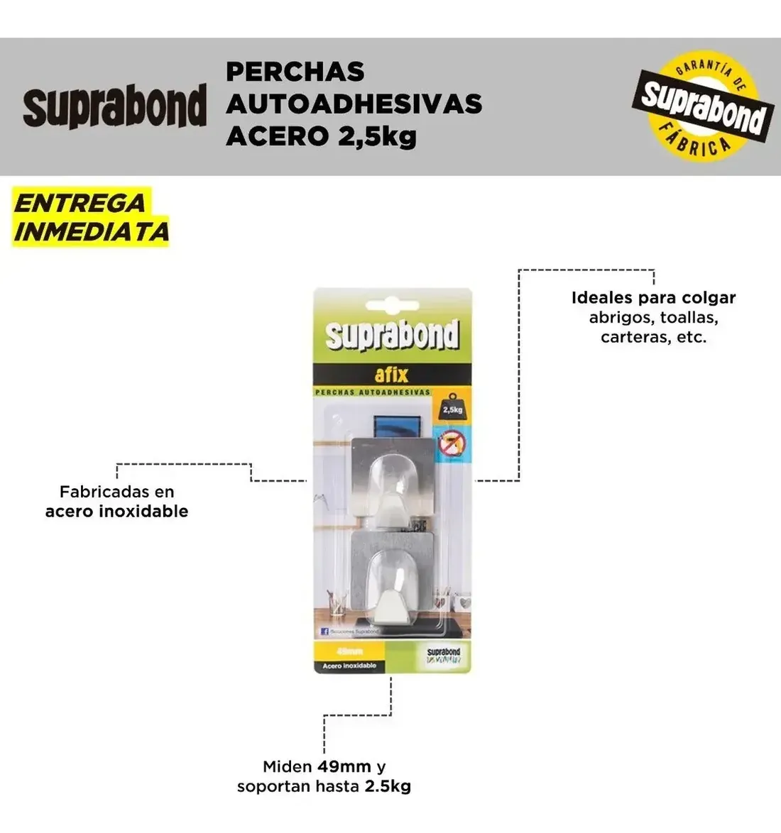 PERCHAS AUTOADHESIVAS SUPRABOND ACERO INOXIDABLE 2,5KG