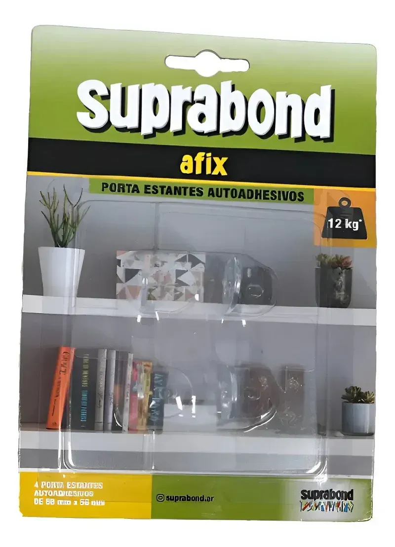 PORTA ESTANTES AUTODHESIVO SUPRABOND 12 KG DISCRETOS TRANSPARENTES 4 UN.