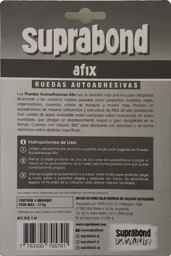 RUEDAS AUTOADHESIVAS SUPRABOND AFIX ACERO INOX. X 4 UN.
