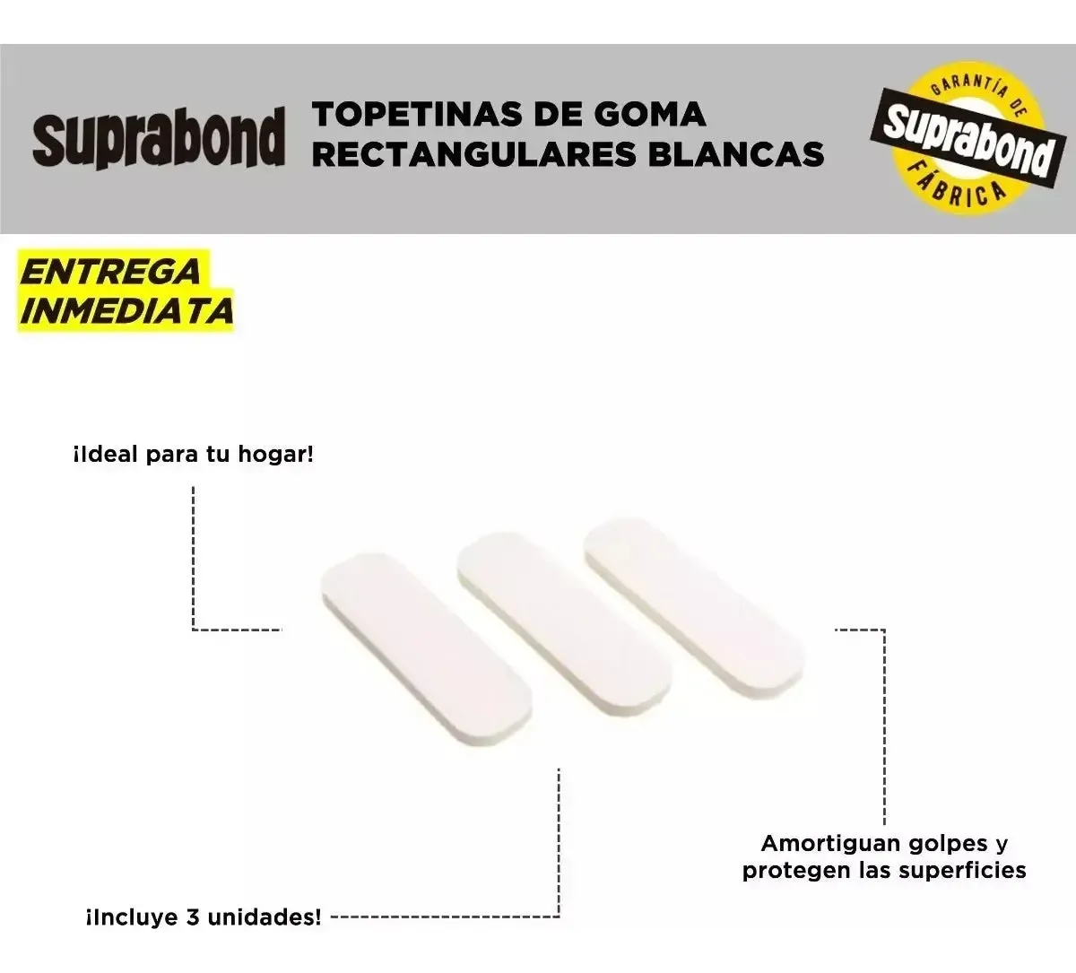 TOPETINA SUPRABOND DE GOMA RECTANGULAR BLANCA