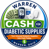 Warren, Ohio logo for cash for diabetic supplies with meter, strips, pills, and dollar bills