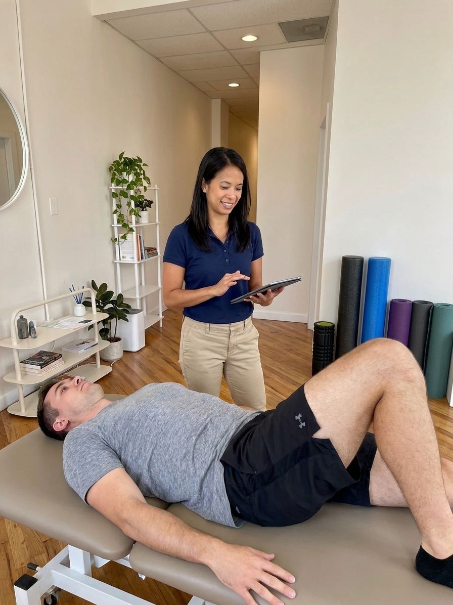 Patient working with a provider at a pelvic floor physical therapy clinic in Brooklyn, NY during a one-on-one evaluation session.