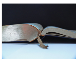 A bible sits open on a table