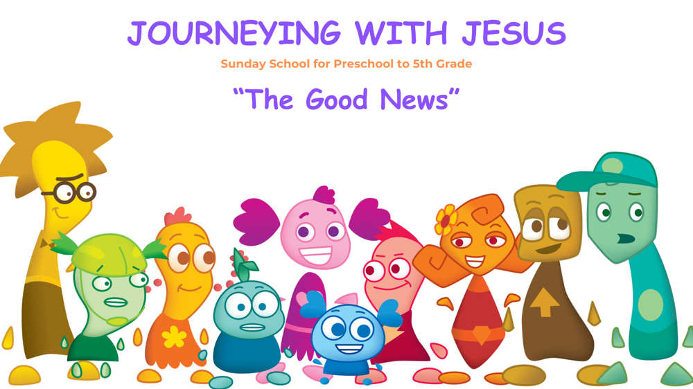 A colorful group of smiling Characters are below the text
