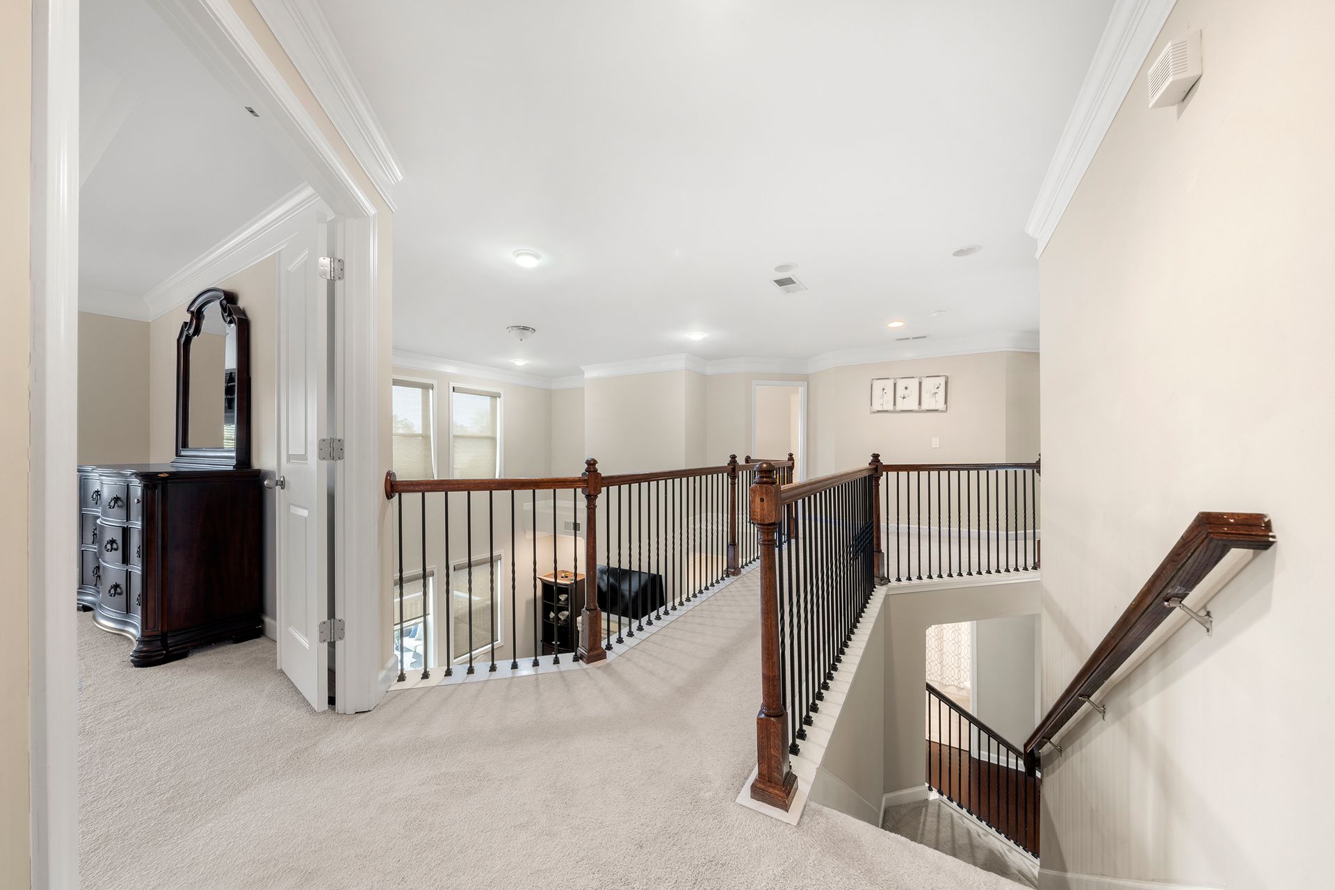 There is a staircase leading up to the second floor of a house.
