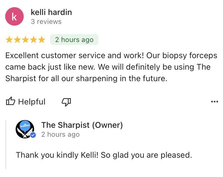 A five star review for The Sharpist which reads 