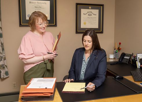 Attorney Lombardo reviewing information in Stroudsburg, PA