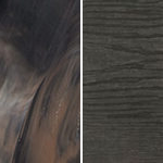 Two close-up images side by side: left is marbled brown and gray, right is dark gray wood grain.