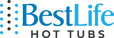 BestLife Hot Tubs logo with blue text and a pattern of dots.