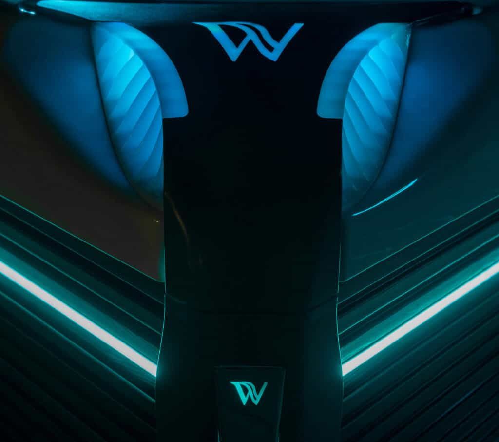 Blue-lit car interior detail with 