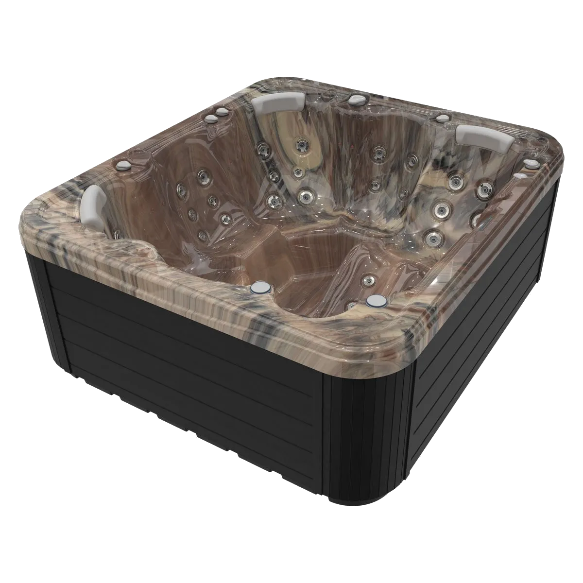 Hot tub with brown and black textured design.
