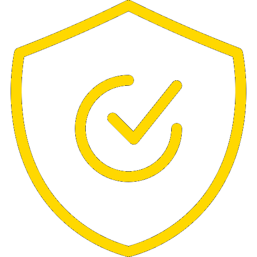 Yellow shield with checkmark inside, symbolizing security and validation.