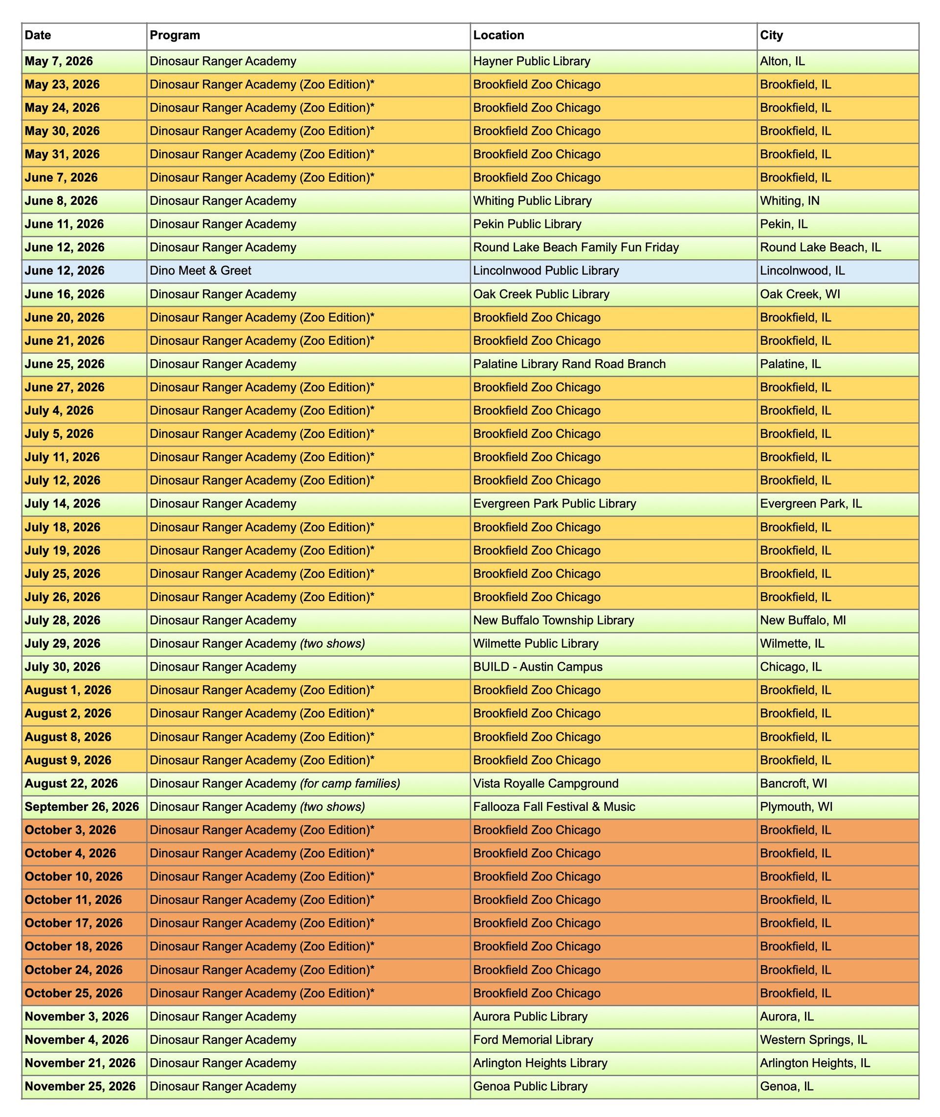 Dinosaurs Wild public event calendar