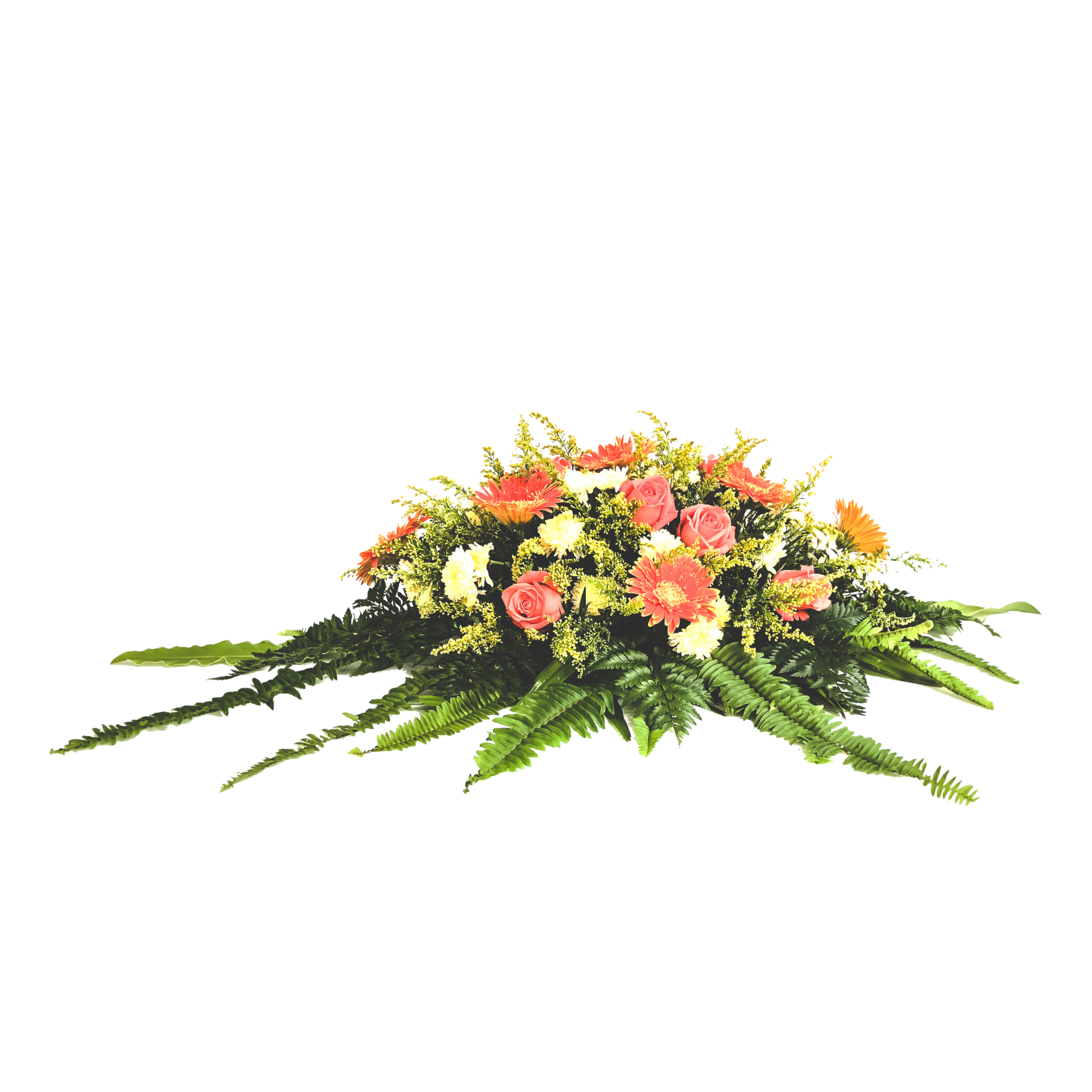 A bunch of flowers and ferns on a white background A bunch of flowers and ferns on a white background