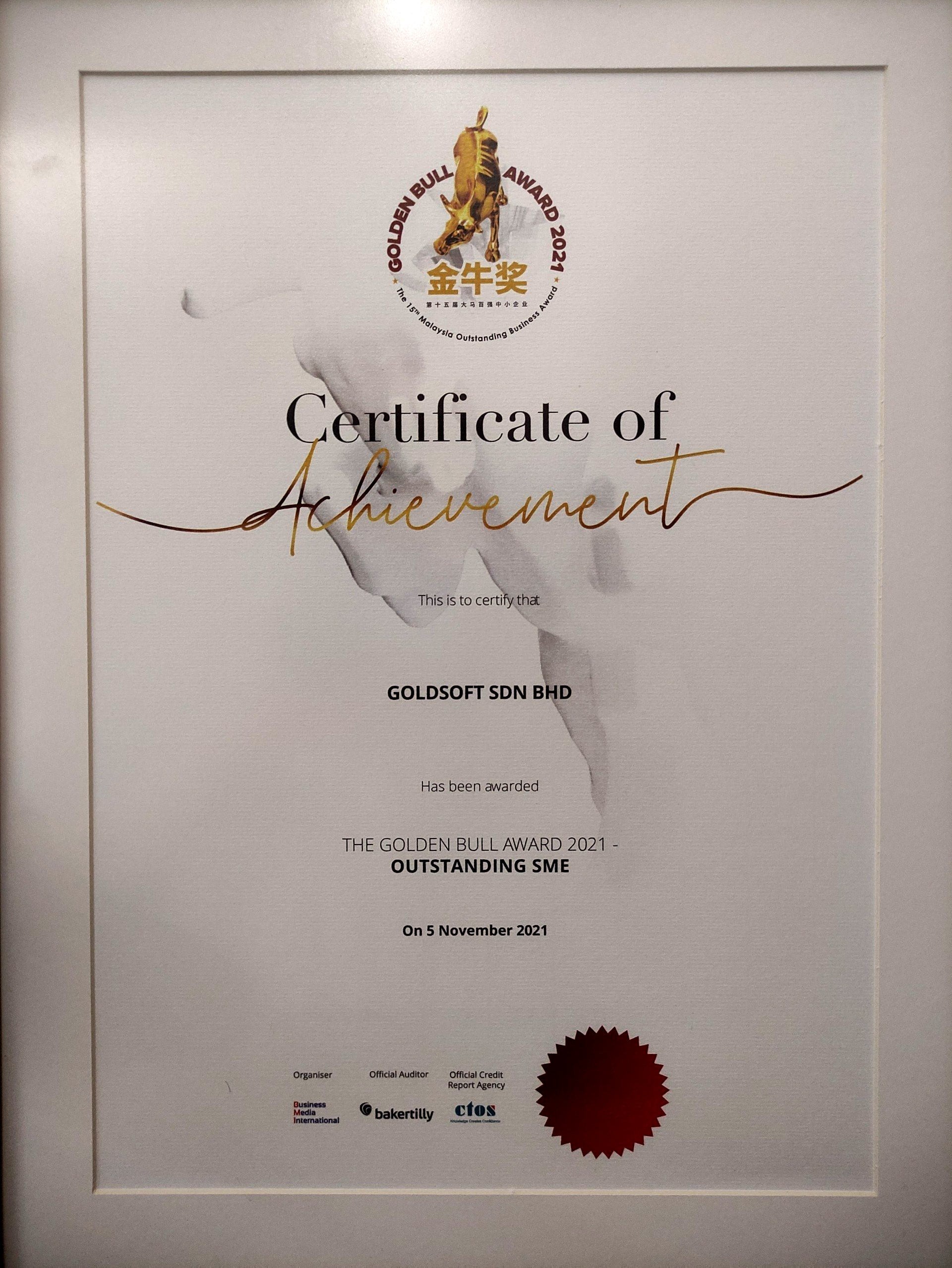 Goldsoft won Golden Bull Award 2021 Outstanding SME Award