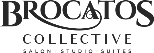 A black and white logo for brocatos collective salon studio suites.