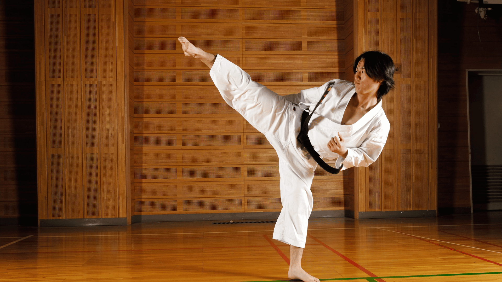 Karate kata and sparring training improving focus, fitness, self defense skills, and overall wellness through traditional practice