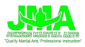 Green JMA martial arts logo with person doing the splits, and the text 