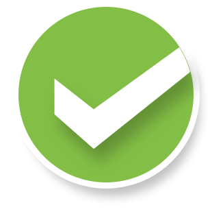 Green circle with a white check mark and drop shadow