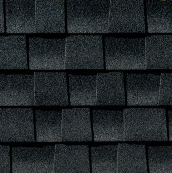 Black asphalt shingles, layered and textured, for a roof.