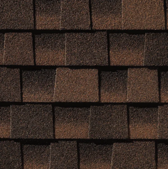 Brown asphalt roof shingles.