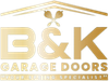 Gold B&K Garage Doors logo with crossed springs and &ldquo;Your Spring Specialist&rdquo; tagline