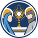 Blue circular logo with gold scales and a central flame on a white background