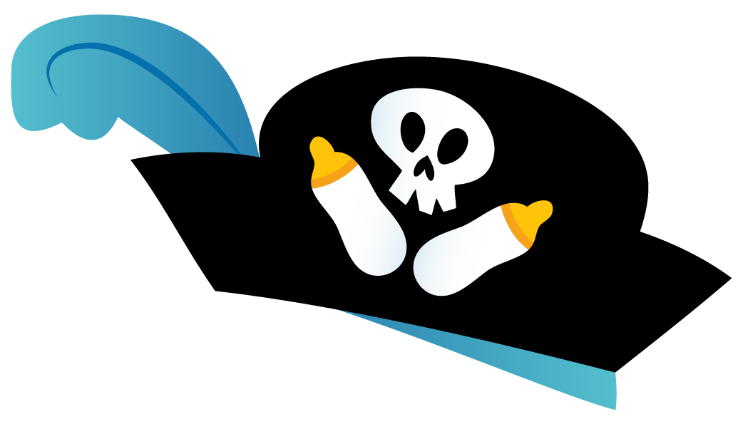 a pirate hat with a skull and two baby bottles on it .