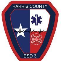 The logo for Harris county esd 3 is a shield with a star of life and a heartbeat.