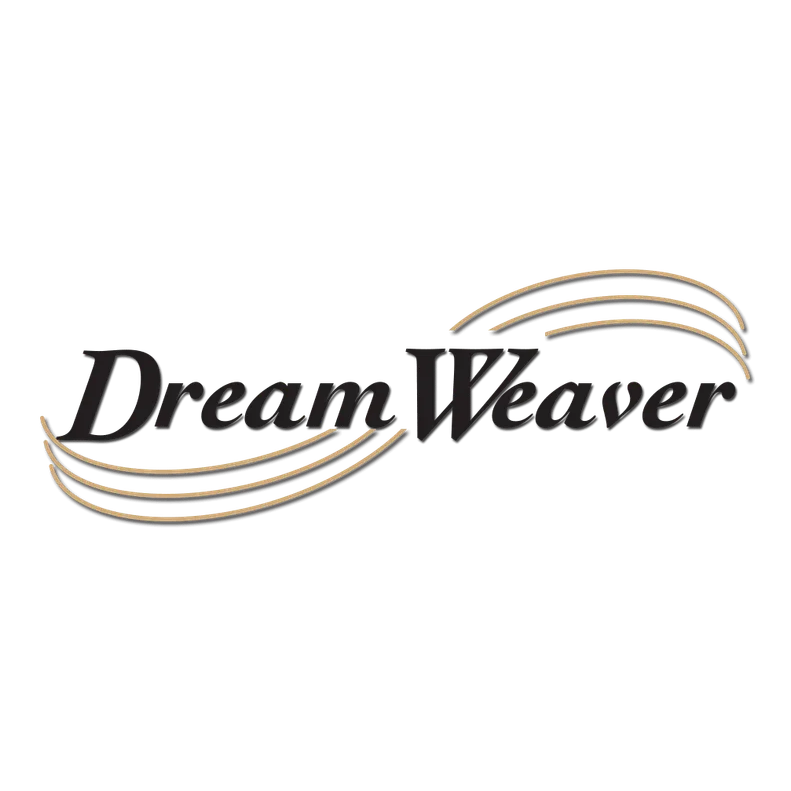 DreamWeaver logo in black script with gold swooshes on a white background