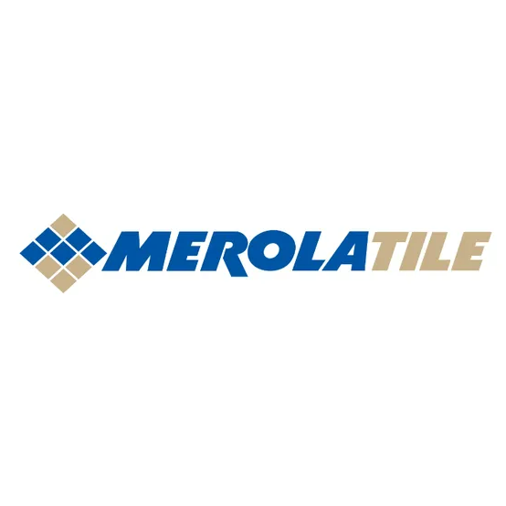 Merola Tile logo in blue, gold, and beige on a white background