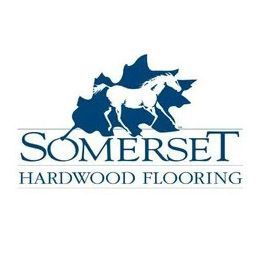 Somerset Hardwood Flooring logo with blue horse silhouette and green leaf accents